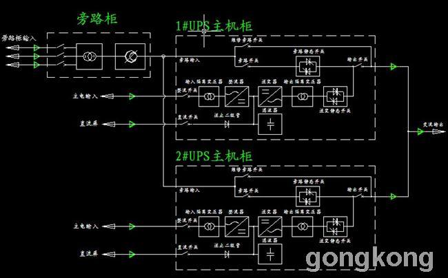 2台电力ups电源并机系统图